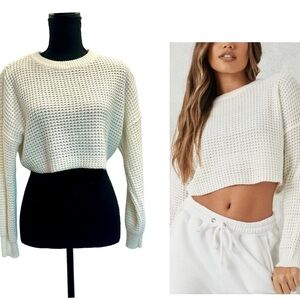 Missguided ivory white knit long sleeve cropped sweater Sz 2/4